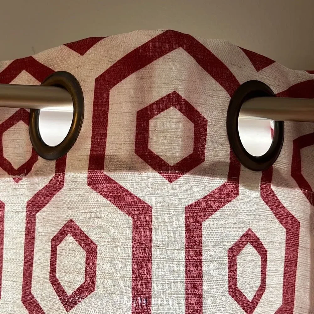 The Vermont Country Store Red White Geometric Linen Blend Curtain 4 Piece Set